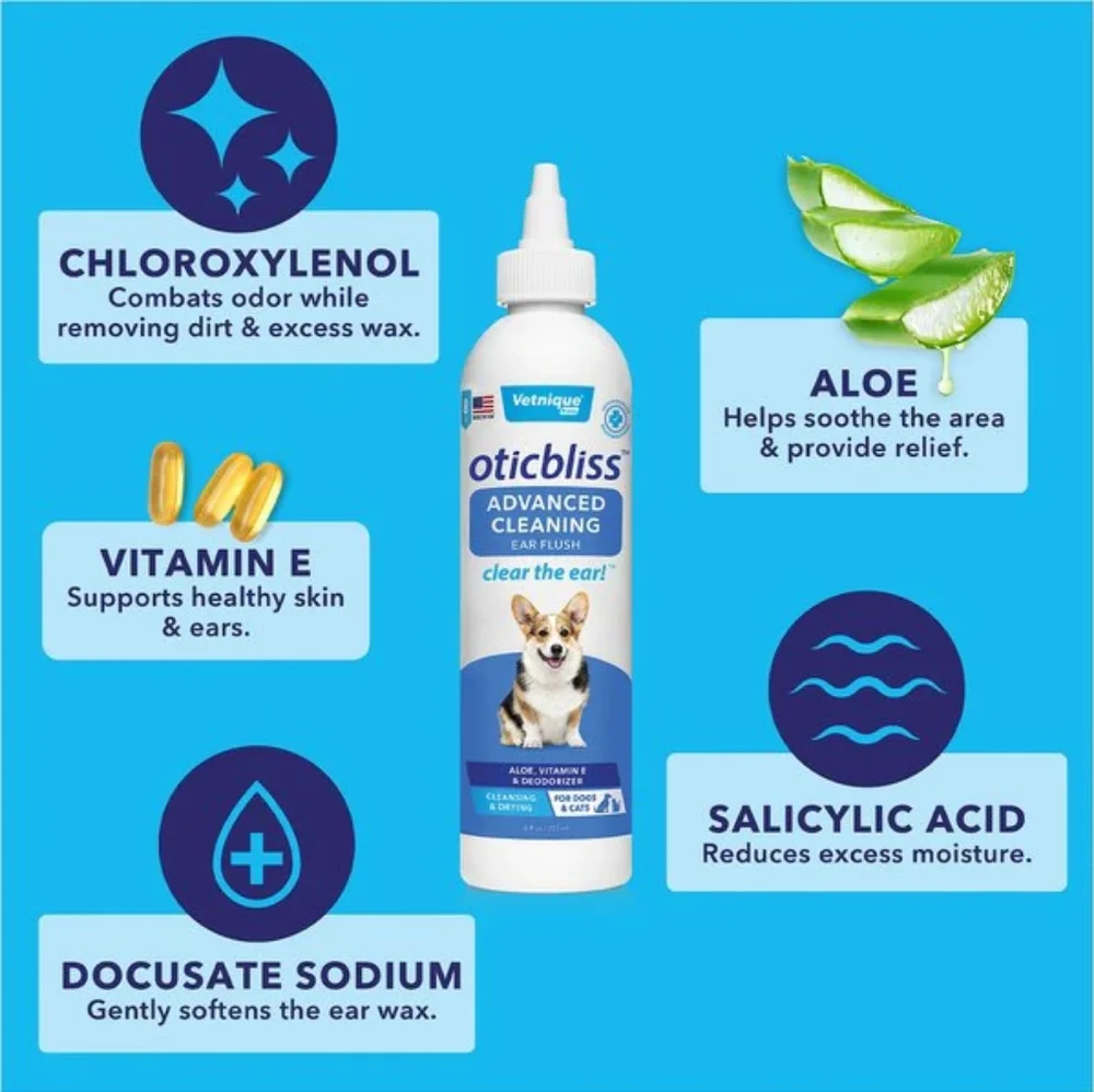 Vetnique Labs Oticbliss Ear Flush Advanced Cleaning Dog/Cat Medicated Ear Rinse